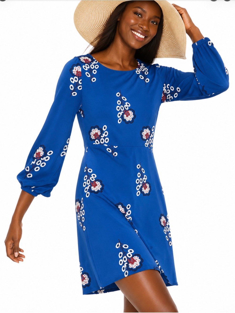 Boden Royal Blue Floral Long-Sleeve Dress